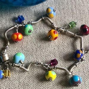 Silver Kinky Anklet with Colorful Beads